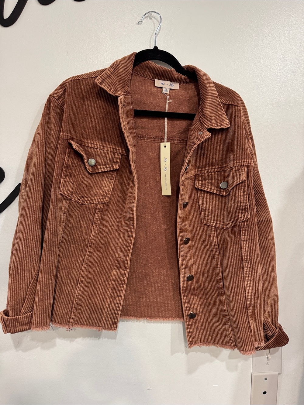 She + Sky Rust Corduroy Trucker Jacket